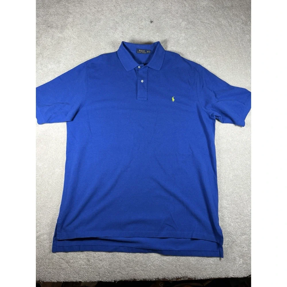 Polo Ralph Lauren Blue Polo Shirt Mens 2XLT Big Tall Short Sleeve Neon Pony